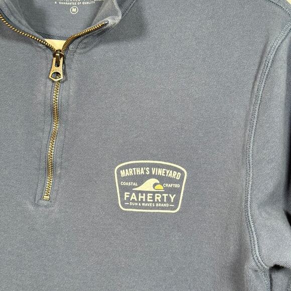 Faherty Quarter Zip Pullover Sweatshirt M Blue Martha’s Vineyard Coastal Patch - Picture 3 of 5